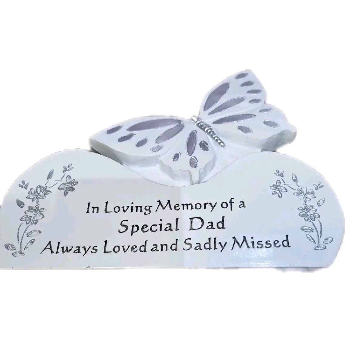 White & Silver Butterfly on a rock Graveside