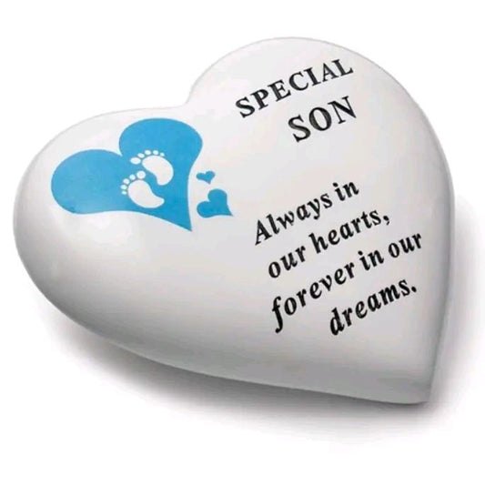 Footprints Memorial Heart Stone 14cm Son/Daughter