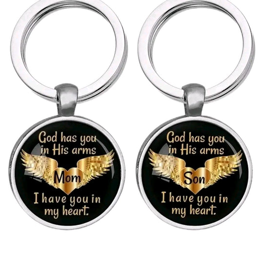 Glass Keychain Mom/Son Design In giftbox