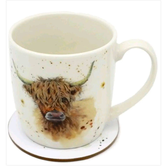 Highland Cow Mug & Coaster gift set