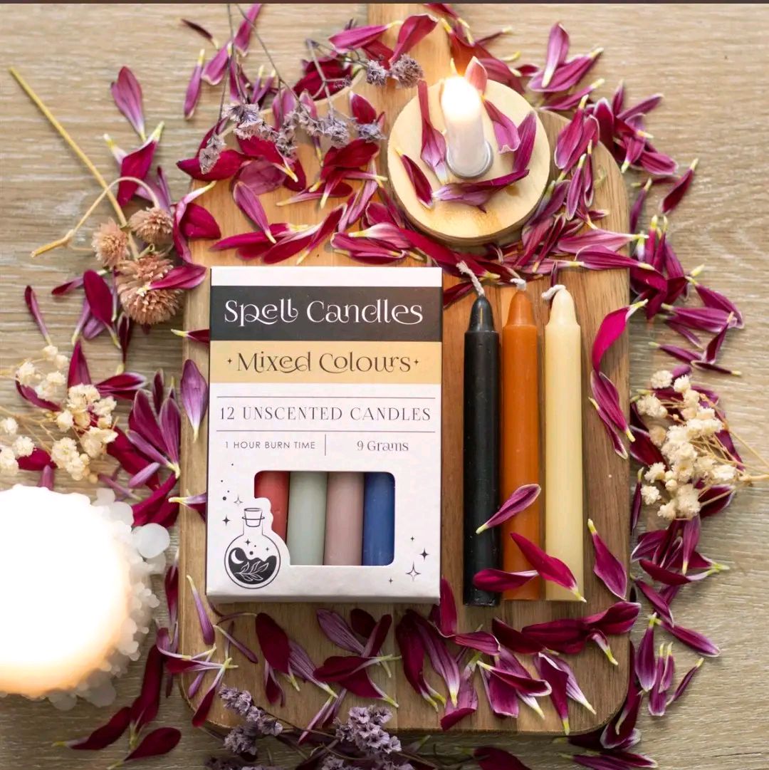 Pack of 12 Mixed Colour Spell Candles