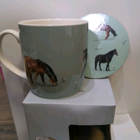 Willow Farm Horses Porcelain Mug and Coster Gift