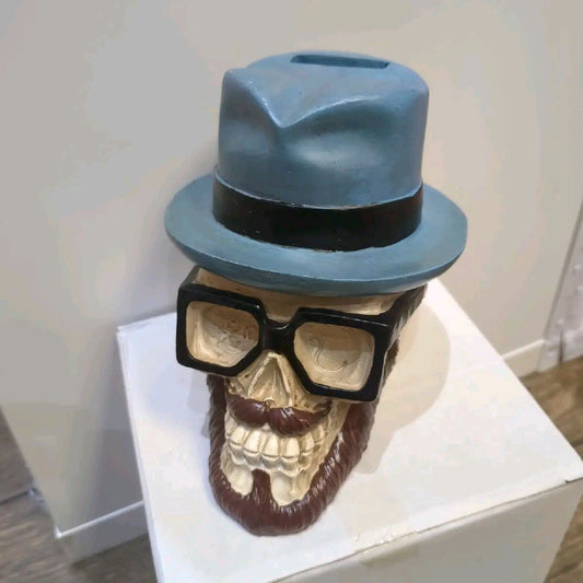 Skull wearing Glasses and Trilby Money Box