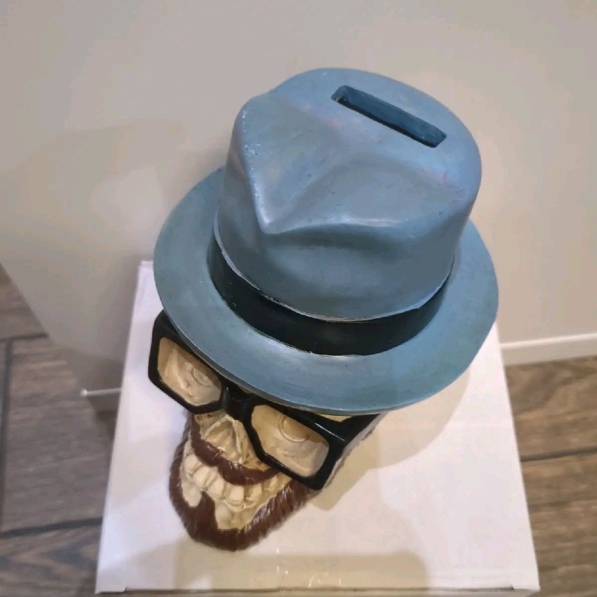 Skull wearing Glasses and Trilby Money Box
