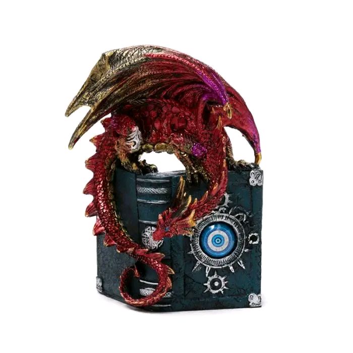 Enchanted Nightmare All Seeing Book Fire Dragon Statue