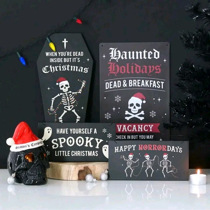 Alternative Christmas Haunted Holidays Metal Hanging Sign