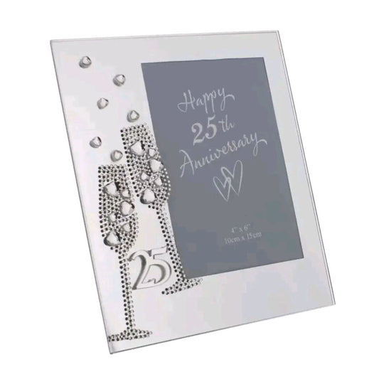 Anniversary Photo Frame with Champagne Flutes and crystals