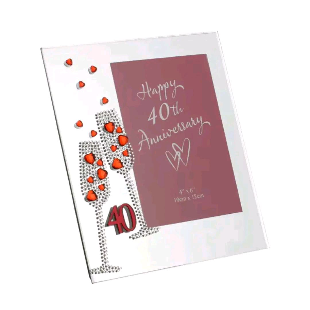 Anniversary Photo Frame with Champagne Flutes and crystals