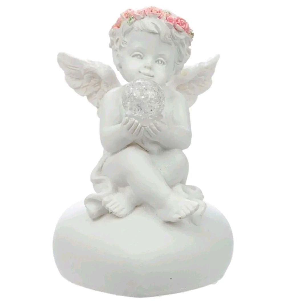 Rosebud LED Crystal Ball Cherub