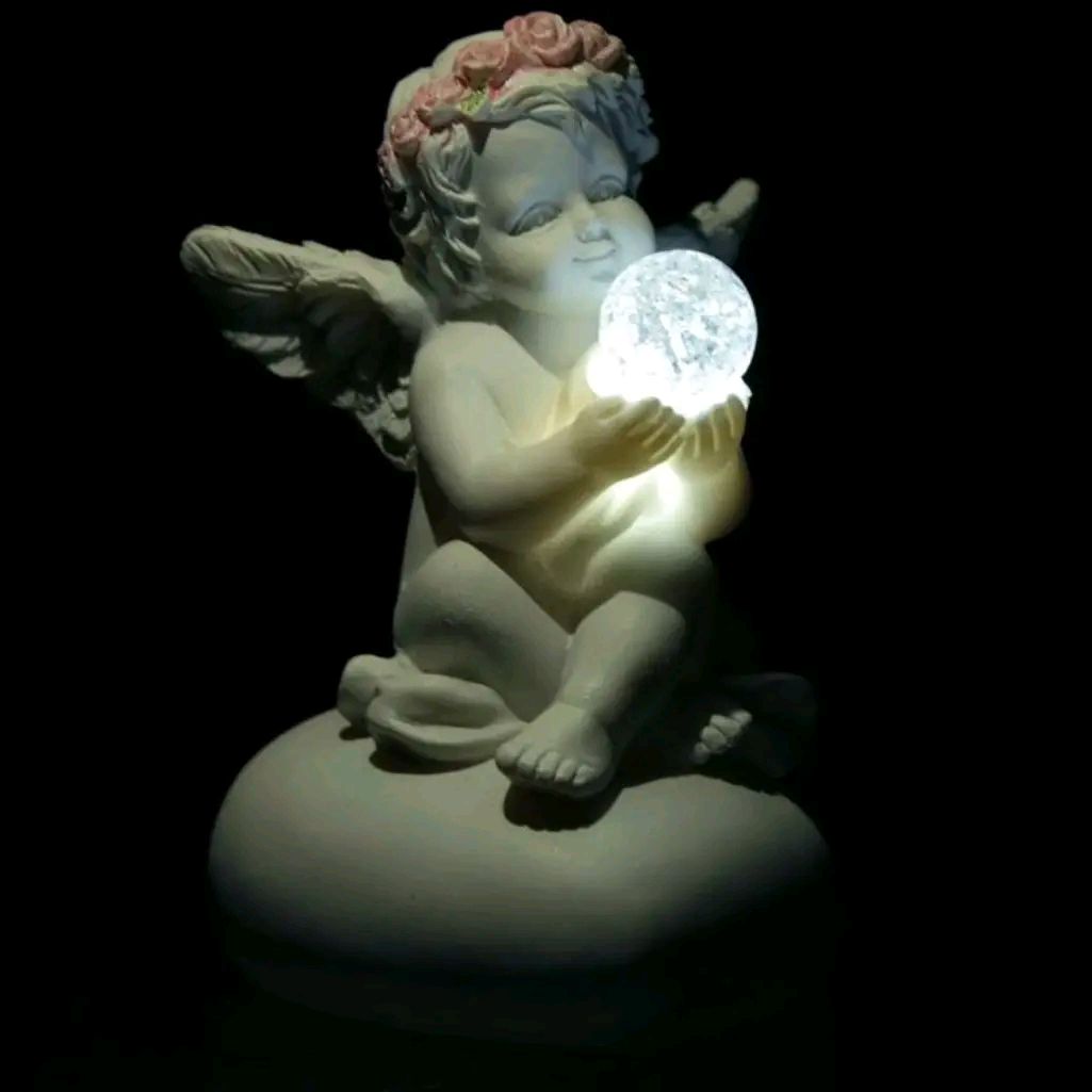Rosebud LED Crystal Ball Cherub