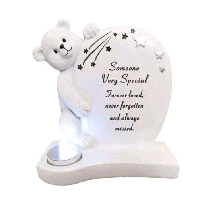 Teddy Plaque with Silver Tealight candle Baby Memorial