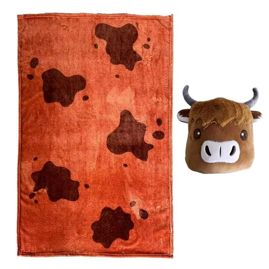 Blankeazz Highland Cow 2 in 1 Blanket and Travel Pillow
