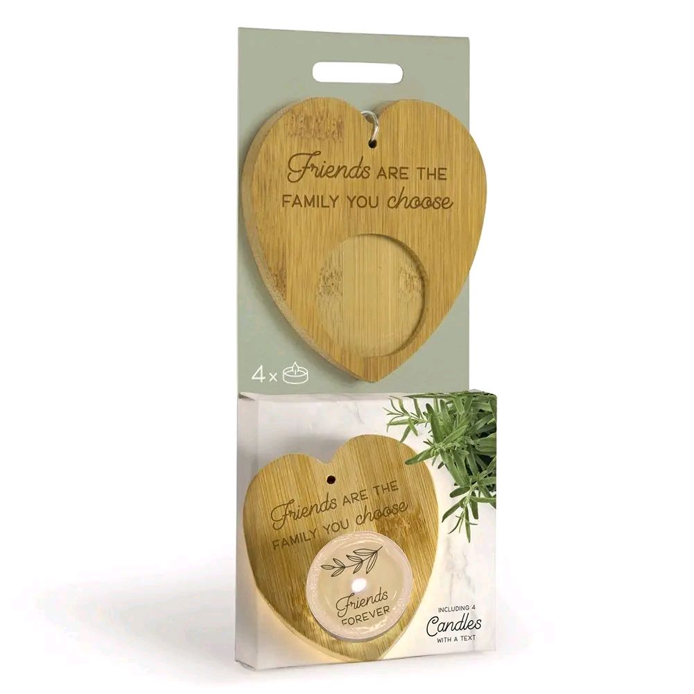 Bamboo Heart Tealight Holder With Message, 4 options