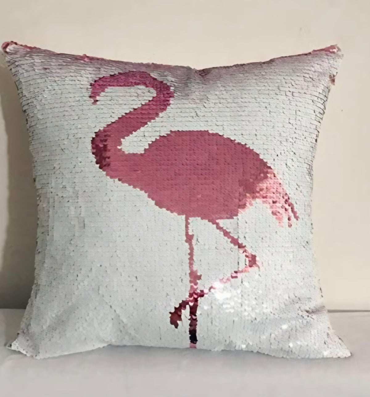 Reversible sequin flamingo cushion 18 x 18
