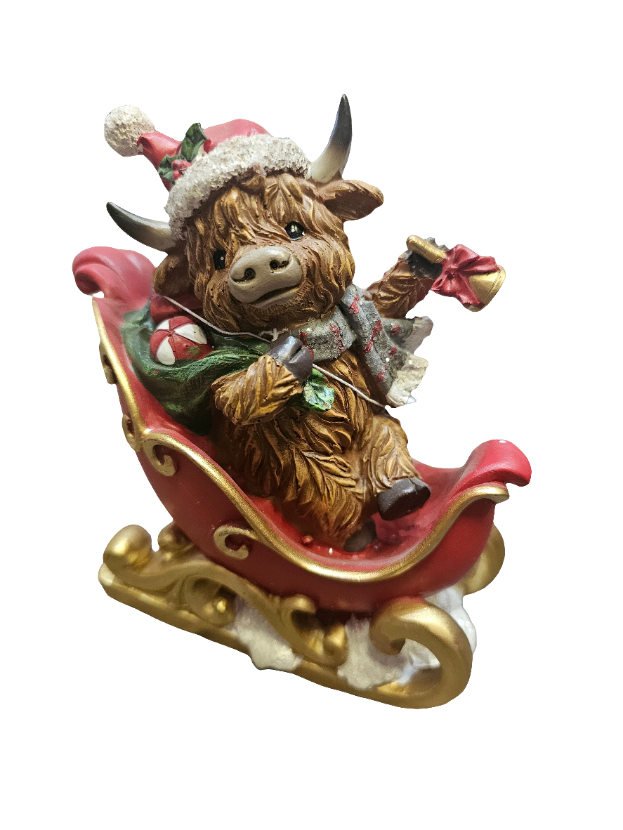 Merry Christmas Highland Cow in Sledge