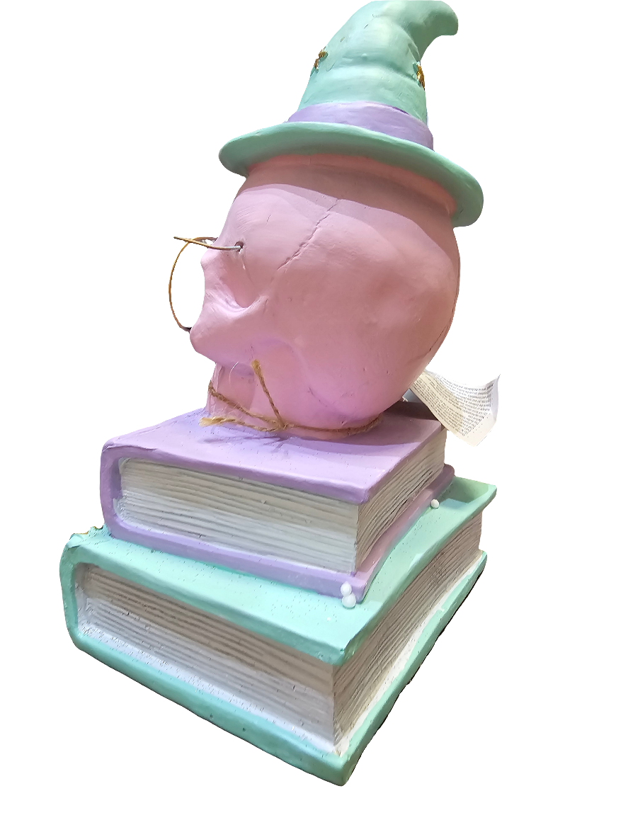 Pastel Skull on Books with Light Up Eyes