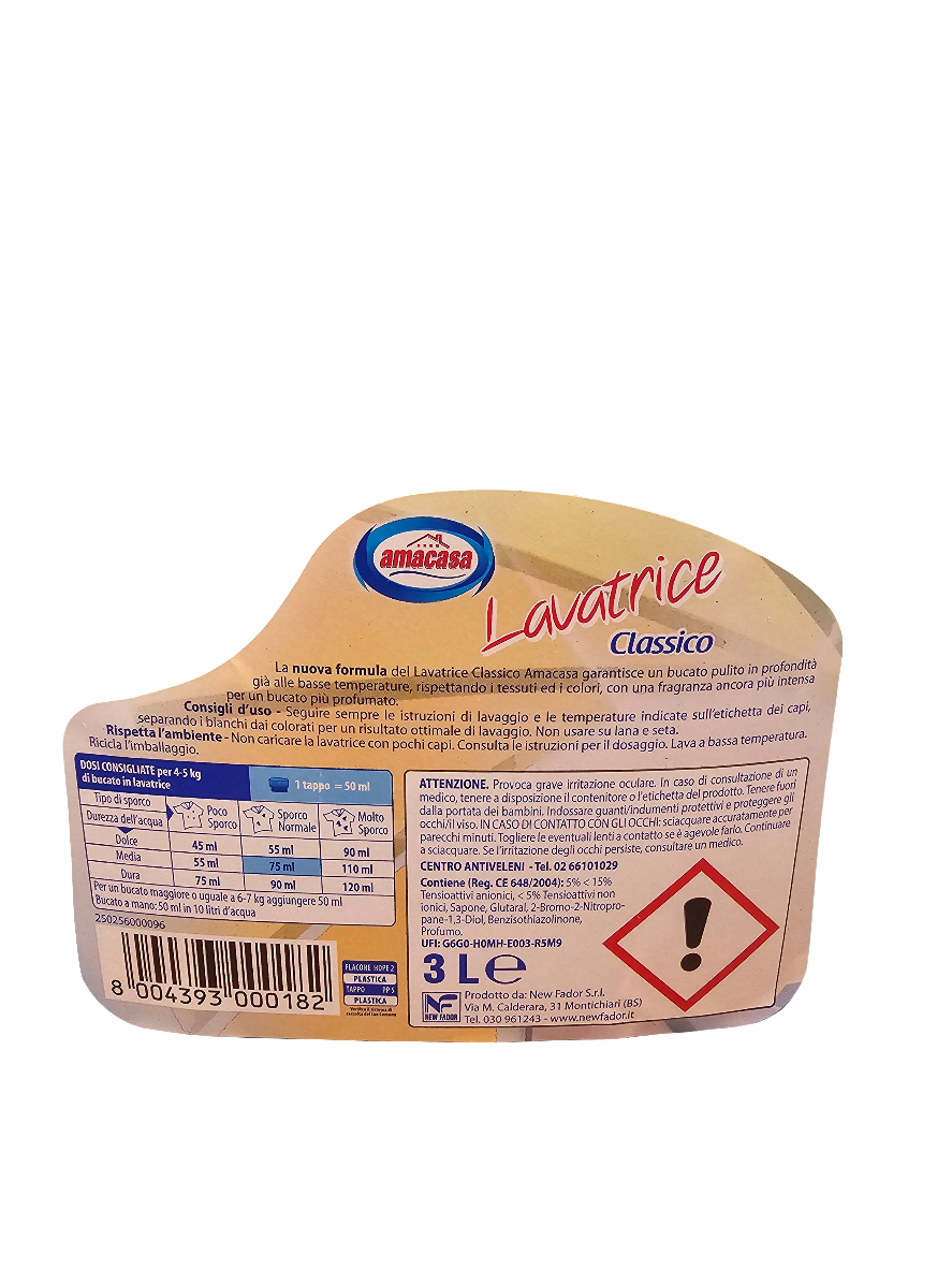 Amacasa Lavatrice Classico liquid laundry detergent 3L