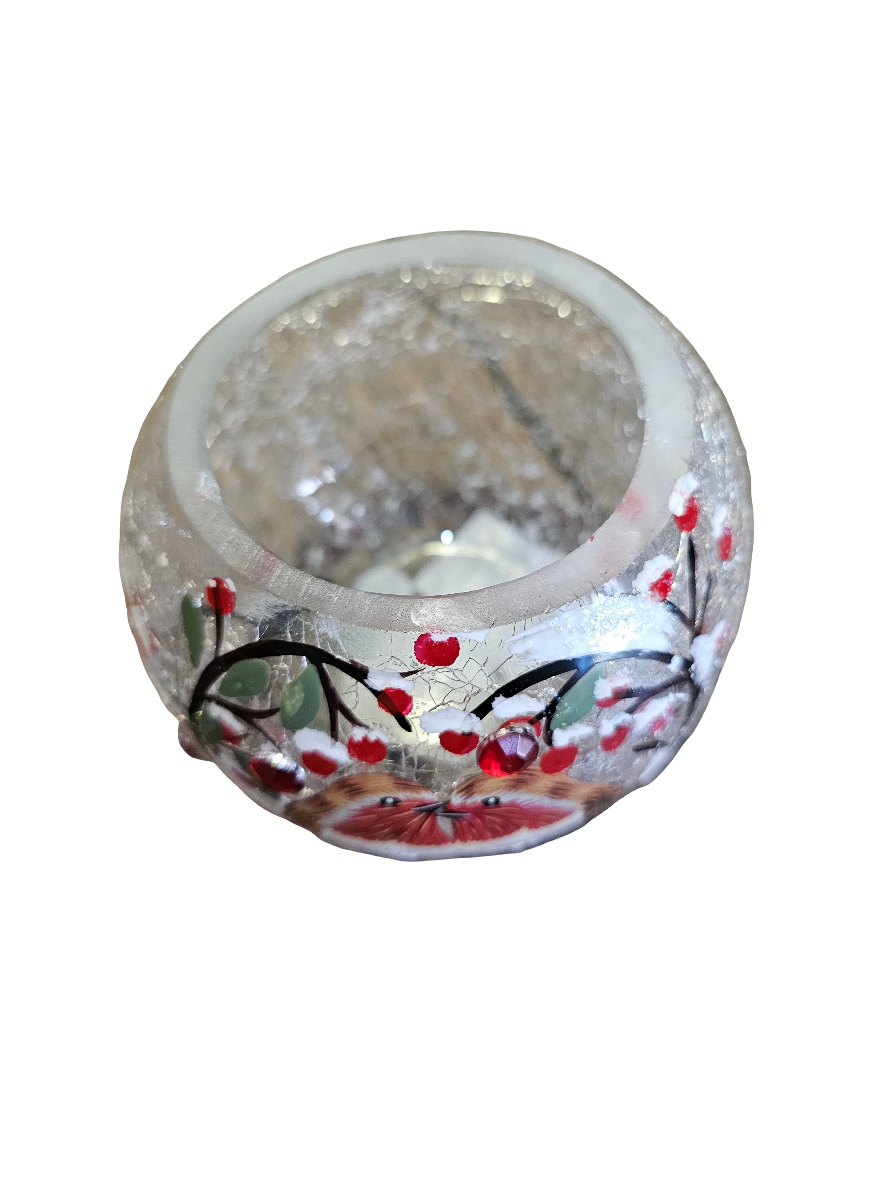 Christmas Crackle Ball Tealight Holder Robins