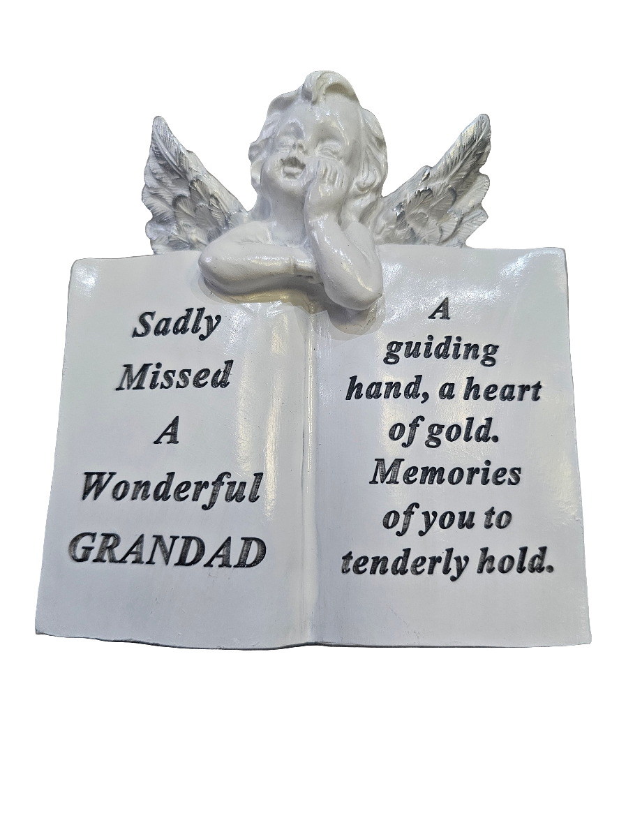 Silver and White Grandad Memorial Cherub on Book