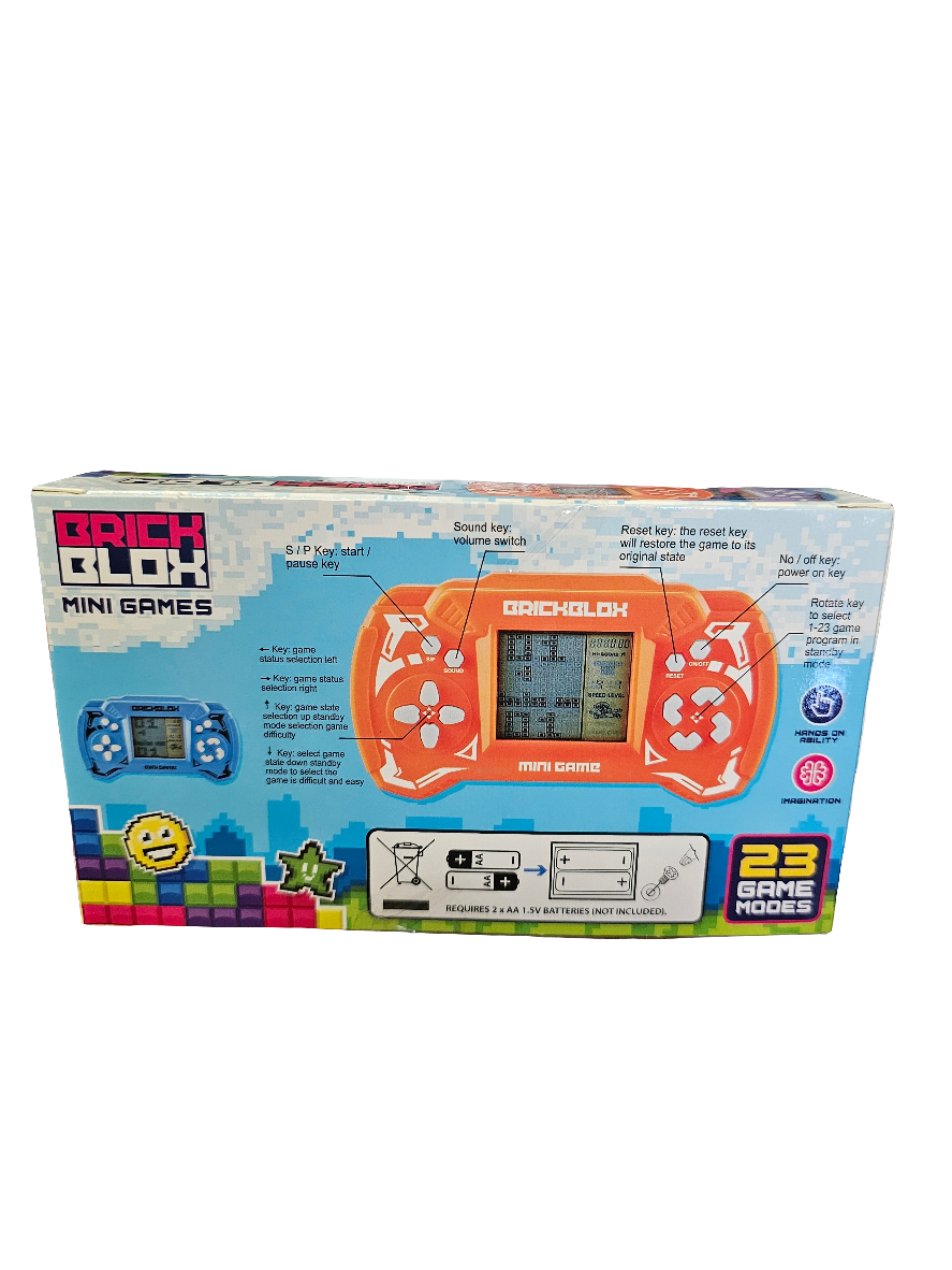 Brickblox, a handheld gaming device featuring multiple classic games.