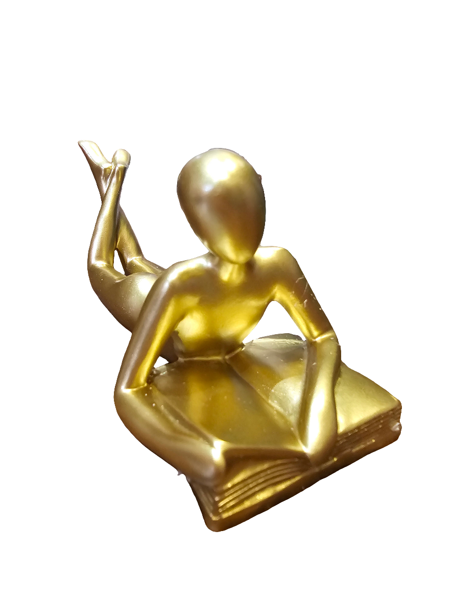 Gold Reader lying down statue