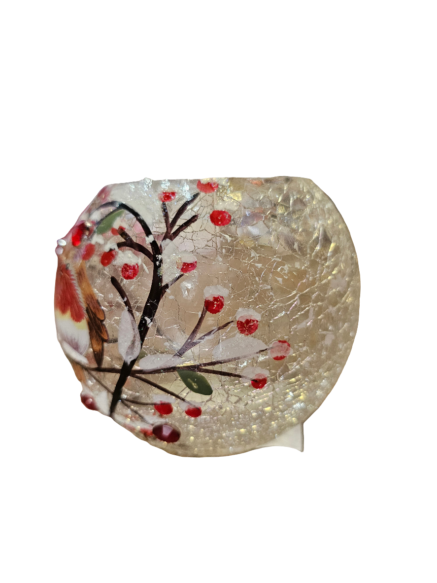Christmas Crackle Ball Tealight Holder Robins