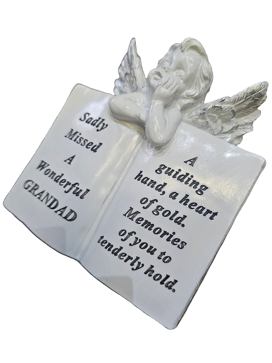 Silver and White Grandad Memorial Cherub on Book