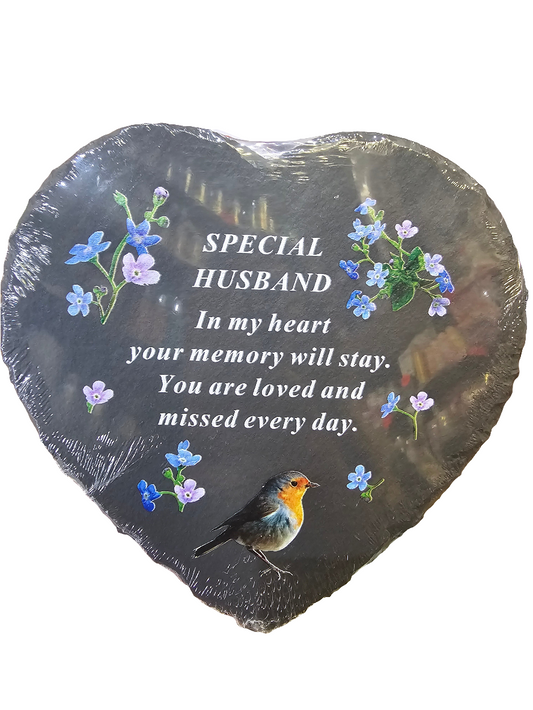 Black Slate Memorial Heart with Robin Design