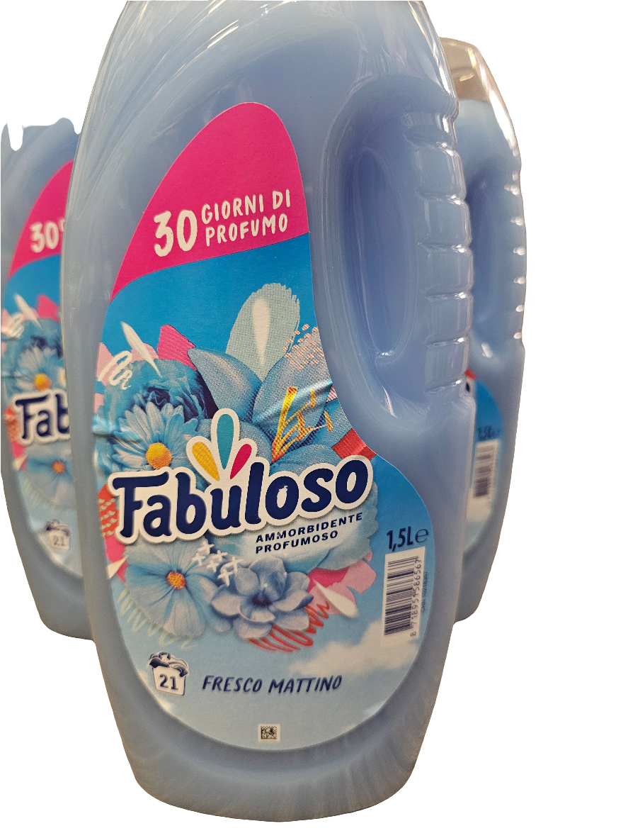 Fabuloso Concentrated Fabric Softener in "Fresco Mattino" (Fresh Morning) scent.