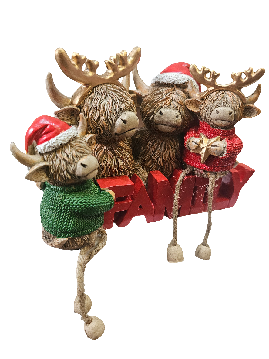 Christmas Highland Cow Family Statue