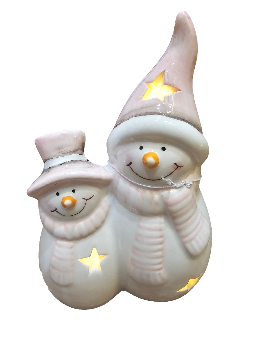 Pastel Pink LED Snowman Pair