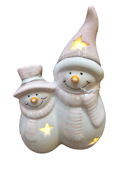 Pastel Pink LED Snowman Pair