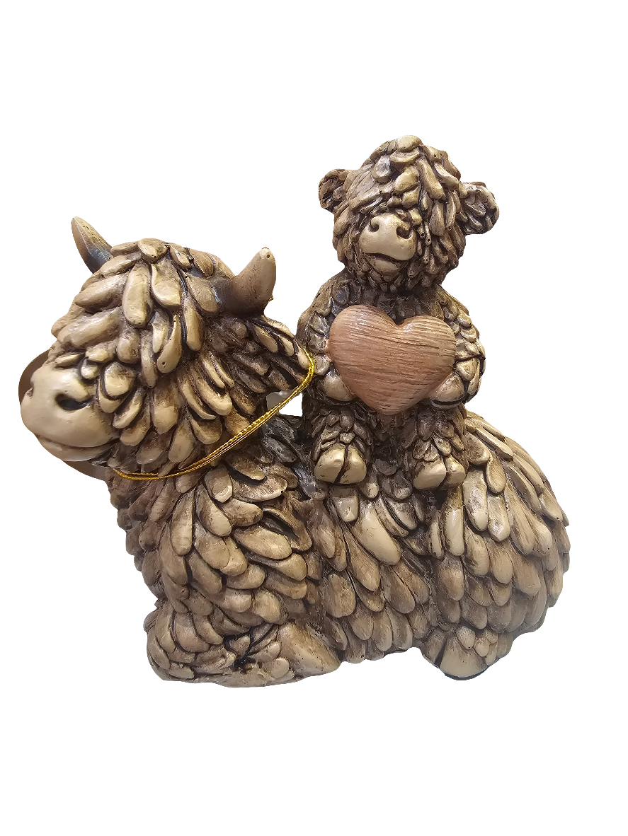 Highland Cow and Calf with Heart