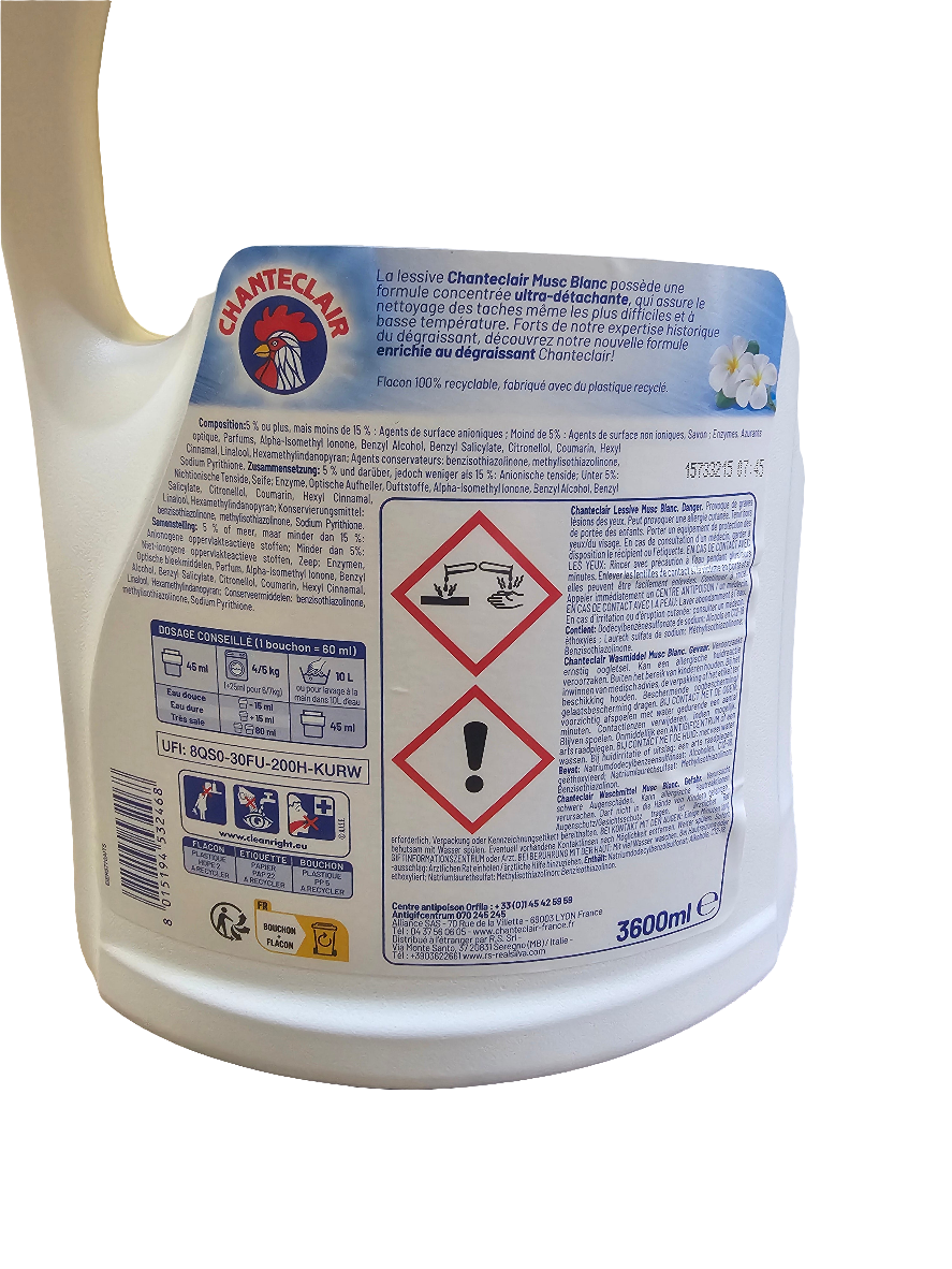 Chanteclair Ultra Détachante Degraissant Musc Blanc liquid laundry detergent 3600ml