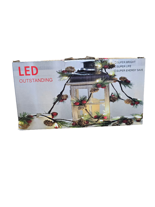 Christmas light up Garland with Pine cones, Berries and bells