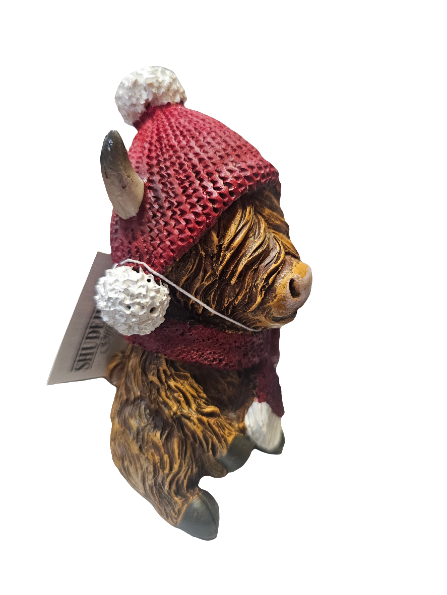 Christmas Happy Highland Cow With Santa Hat