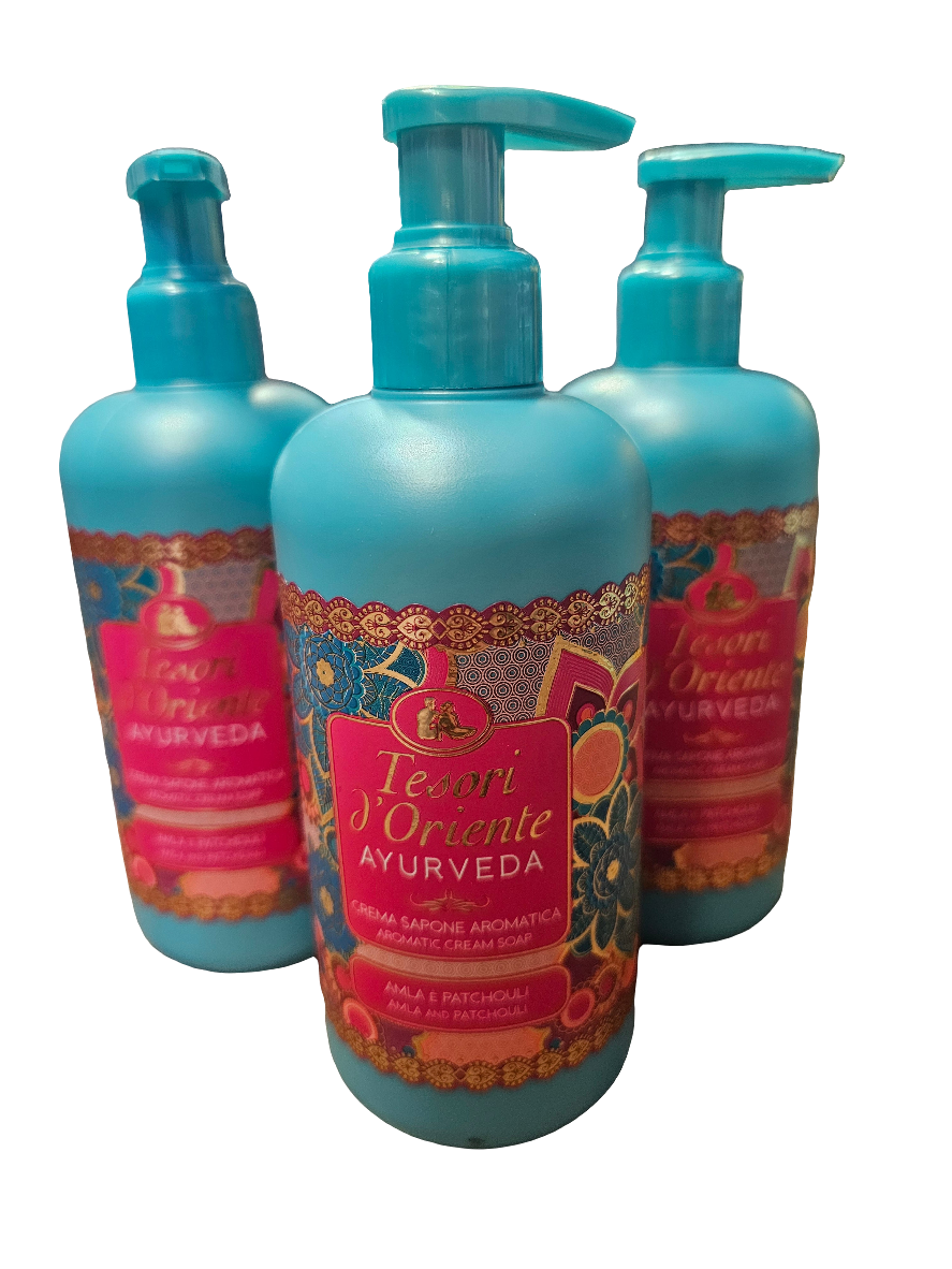 Tesori d'Oriente Ayurveda Aromatic Cream Soap, Amla and Patchouli scent with pump lid
