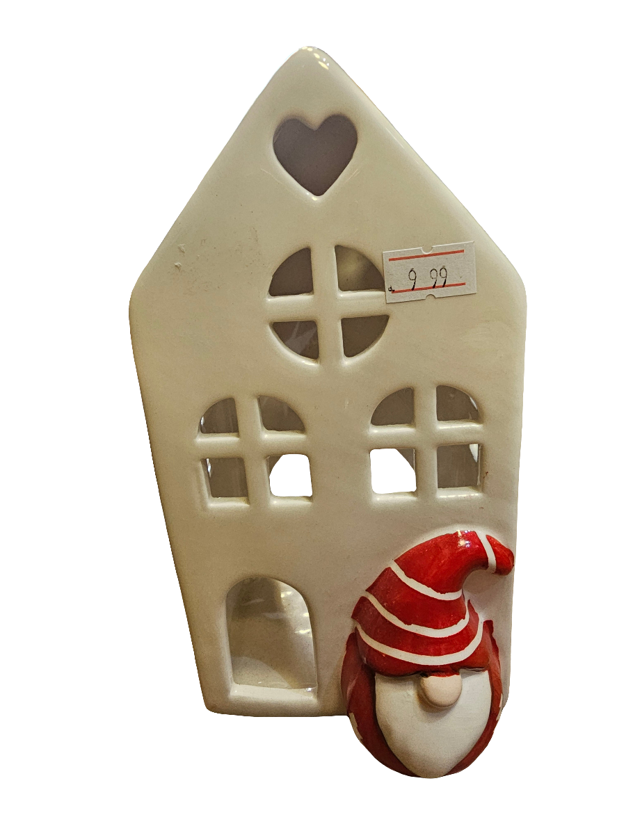 Ceramic Tealight House with Santa Gonk 19cm