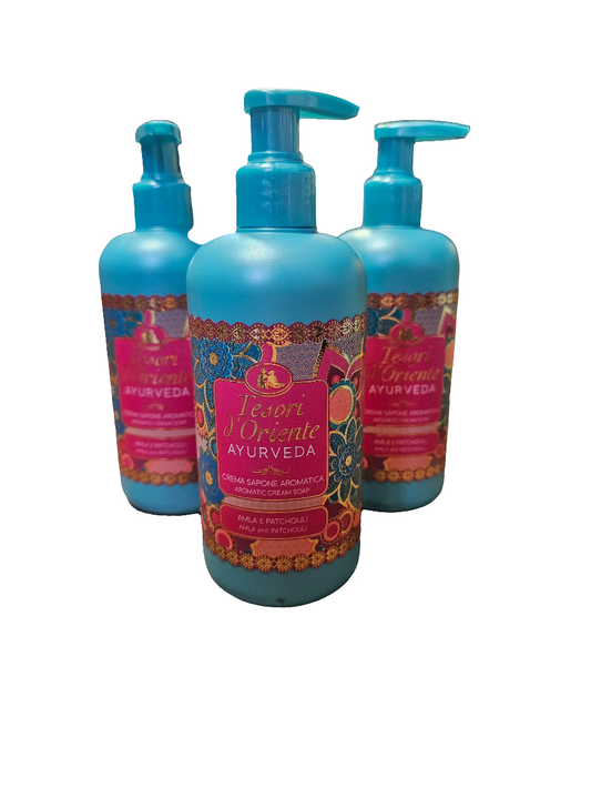 Tesori d'Oriente Ayurveda Aromatic Cream Soap, Amla and Patchouli scent with pump lid