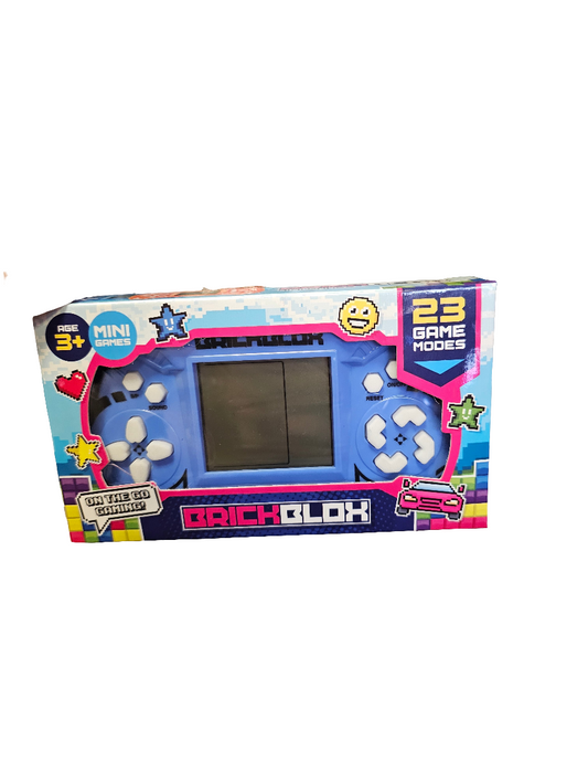 Brickblox, a handheld gaming device featuring multiple classic games.