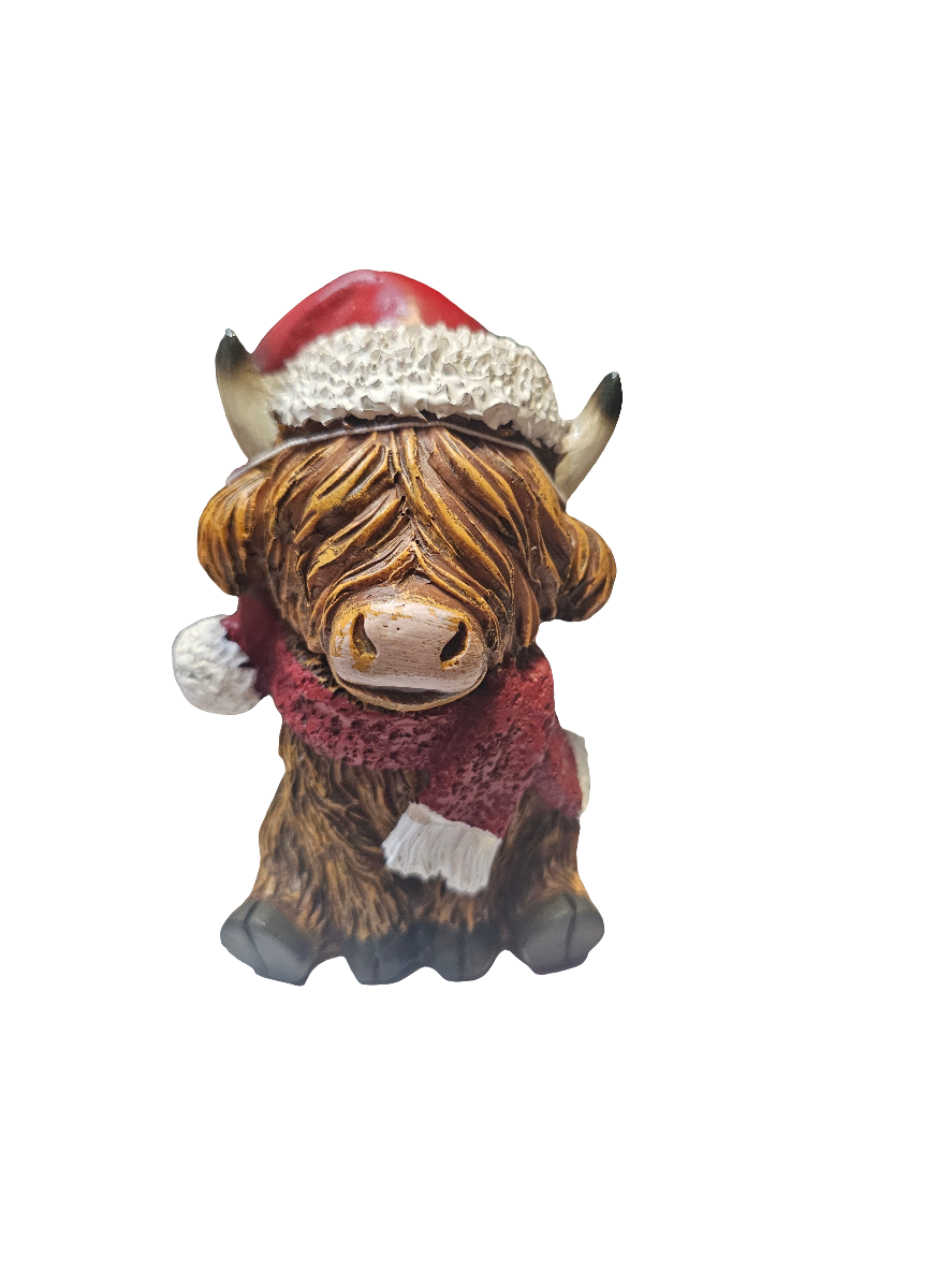 Christmas Happy Highland Cow With Santa Hat
