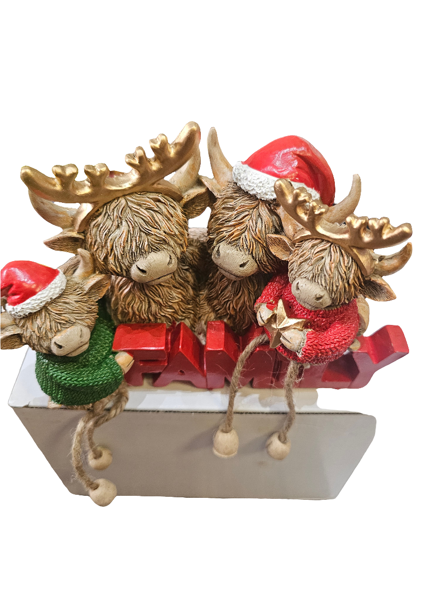 Christmas Highland Cow Family Statue