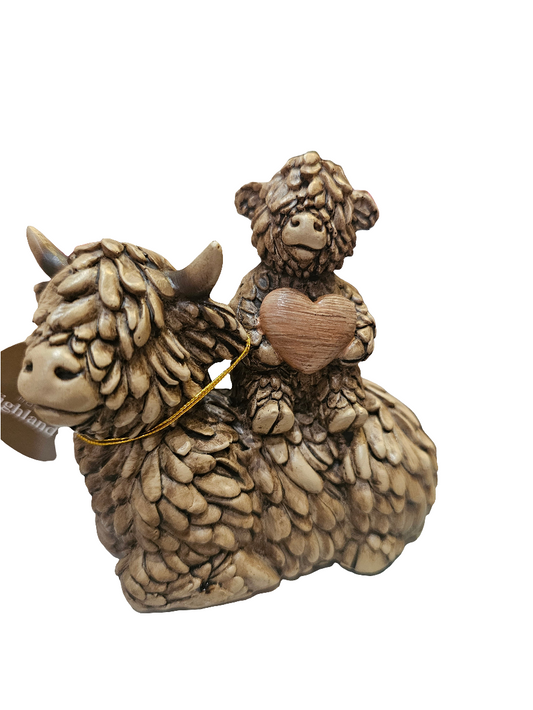 Highland Cow and Calf with Heart