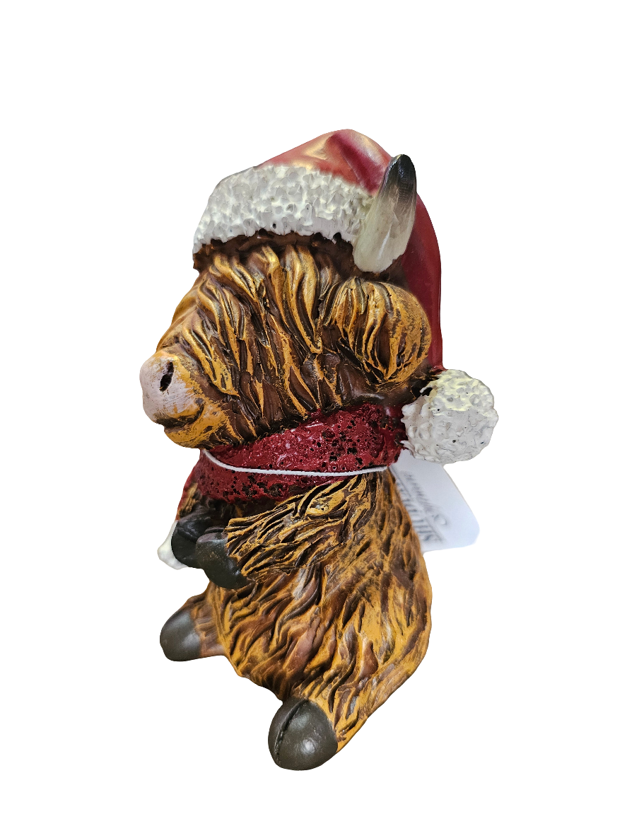 Christmas Happy Highland Cow With Santa Hat