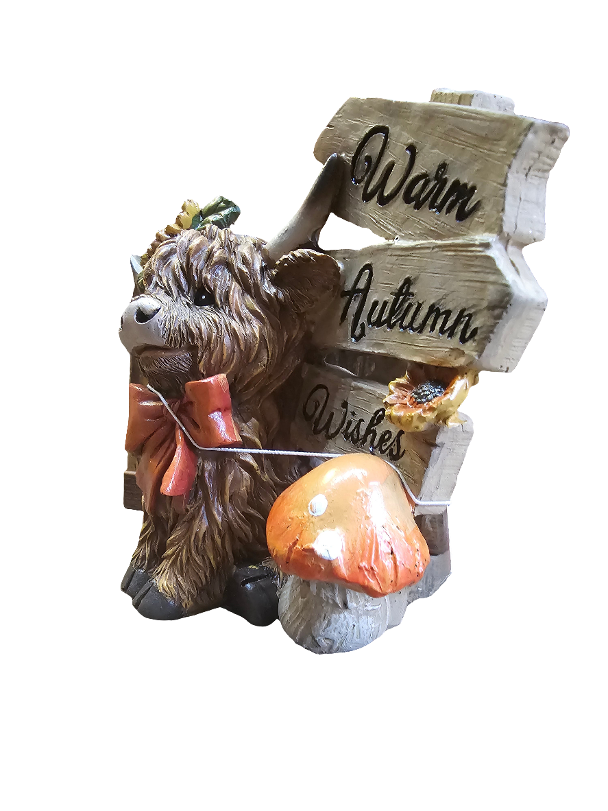 Highland Cow with Autumn Signpost