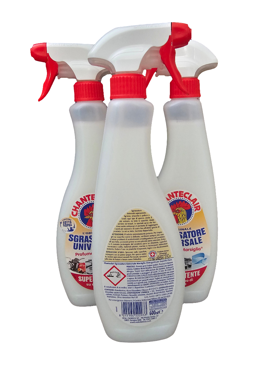 Chanteclair Sgrassatore Universale, super-powerful universal degreaser with a Marsiglia (Marseille soap) scent.