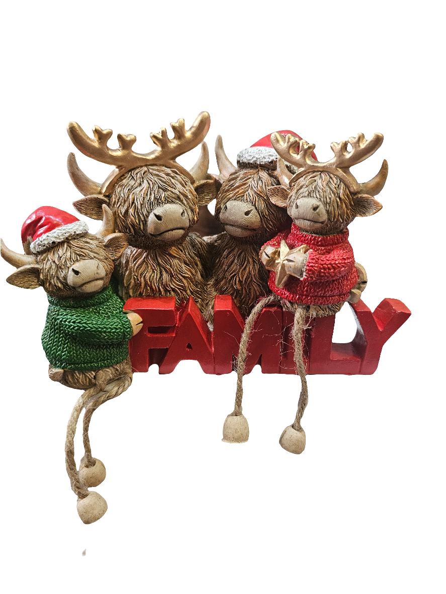 Christmas Highland Cow Family Statue