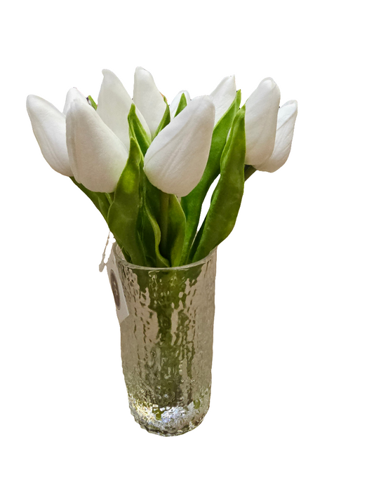 White Closed Tulip Stems in Vase 25.5cm