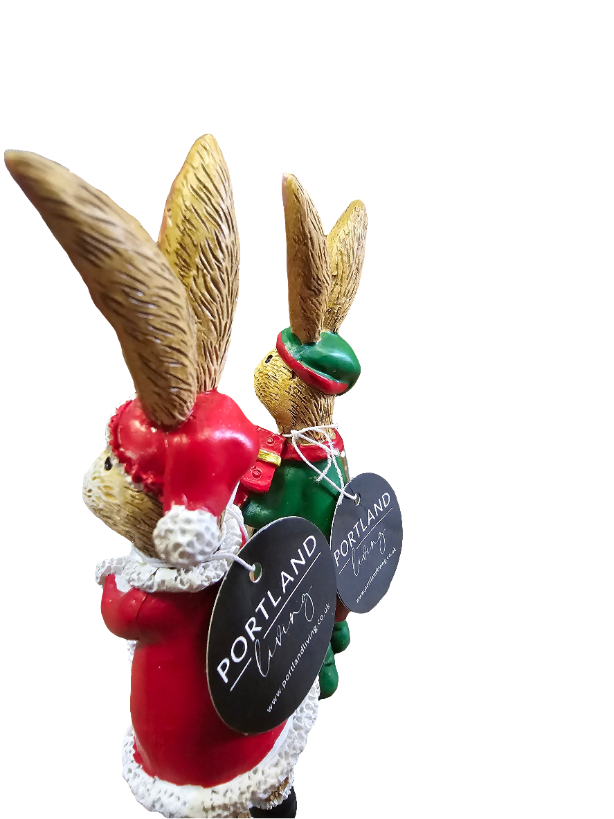 Festive Rabbit Statues holding presents 13cm