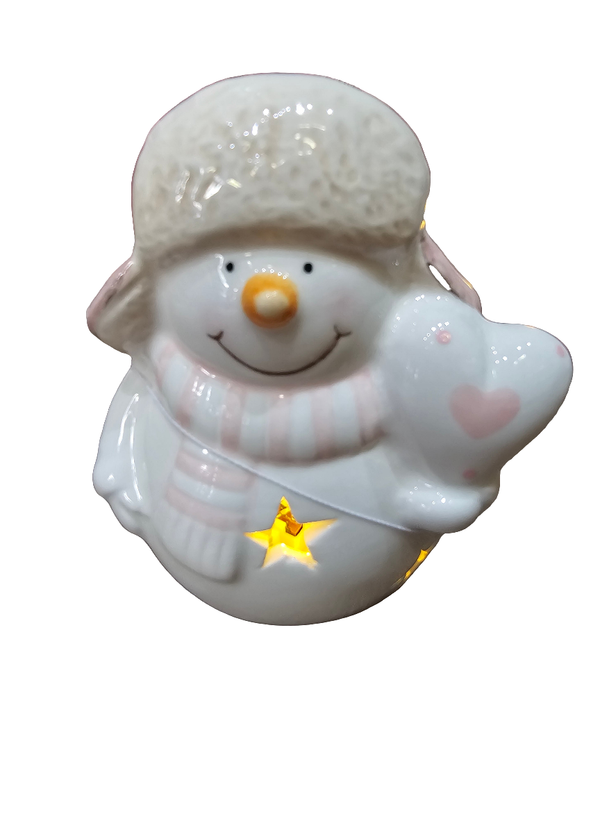 Pastel Pink LED Jolly Snowman